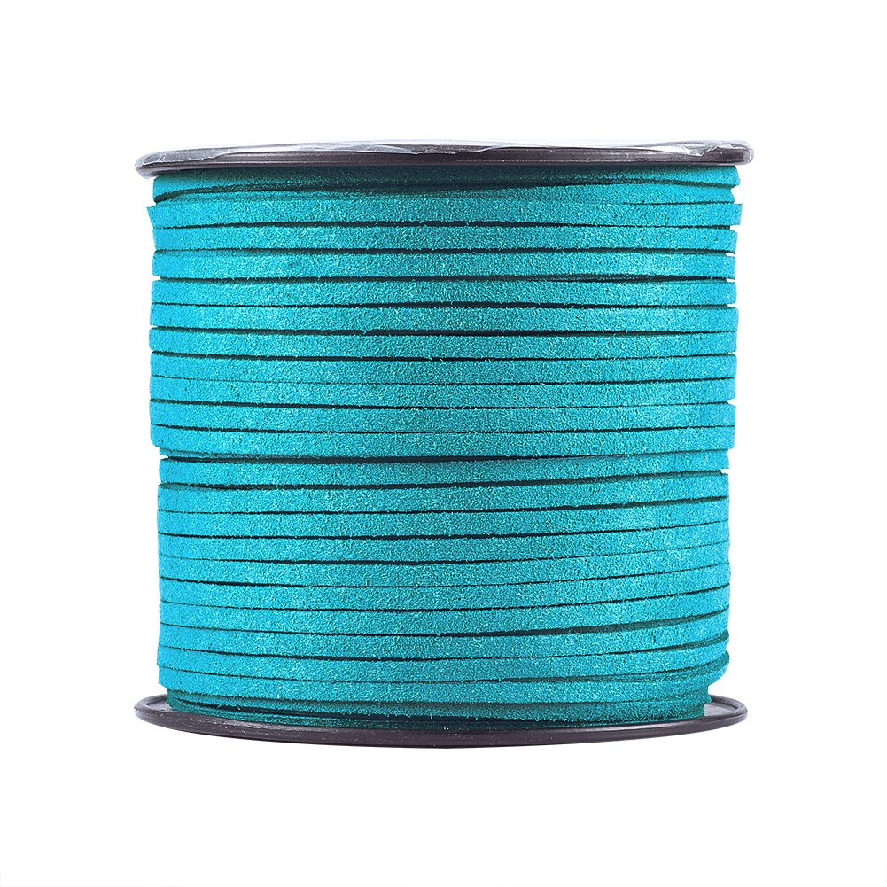 PandaHall 98 Yards 3mm Faux Suede Cord Flat Faux Leather Cord Beading String Rope Thread for Bracelet Necklace Jewelry Making DIY Craft(Dark Turquoise)