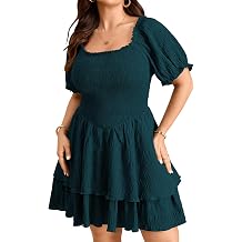 SCOMCHIC Womens Plus Size Summer Dresses Casual Short Sleeve Square Neck Smocked Ruffle Tiered Swing Cute Mini Sun Dress