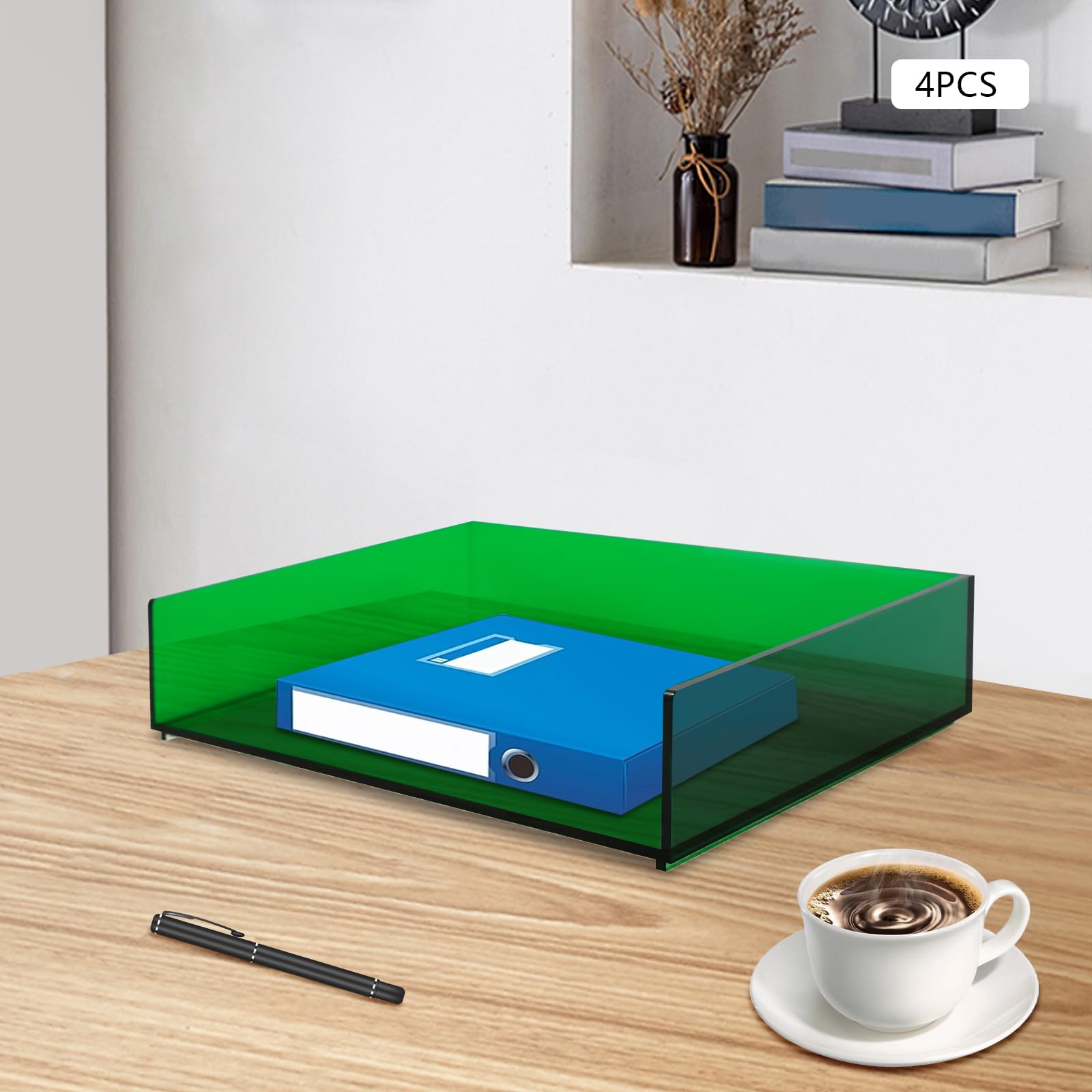 4-stöckige Ablagekorb aus Acryl, Stapelbare Dokumentenablage, Büro-Papieraufbewahrung mit 4 Ebenen, Briefablage für Zuhause,Büro, 31.5x22x26 cm (Grün)
