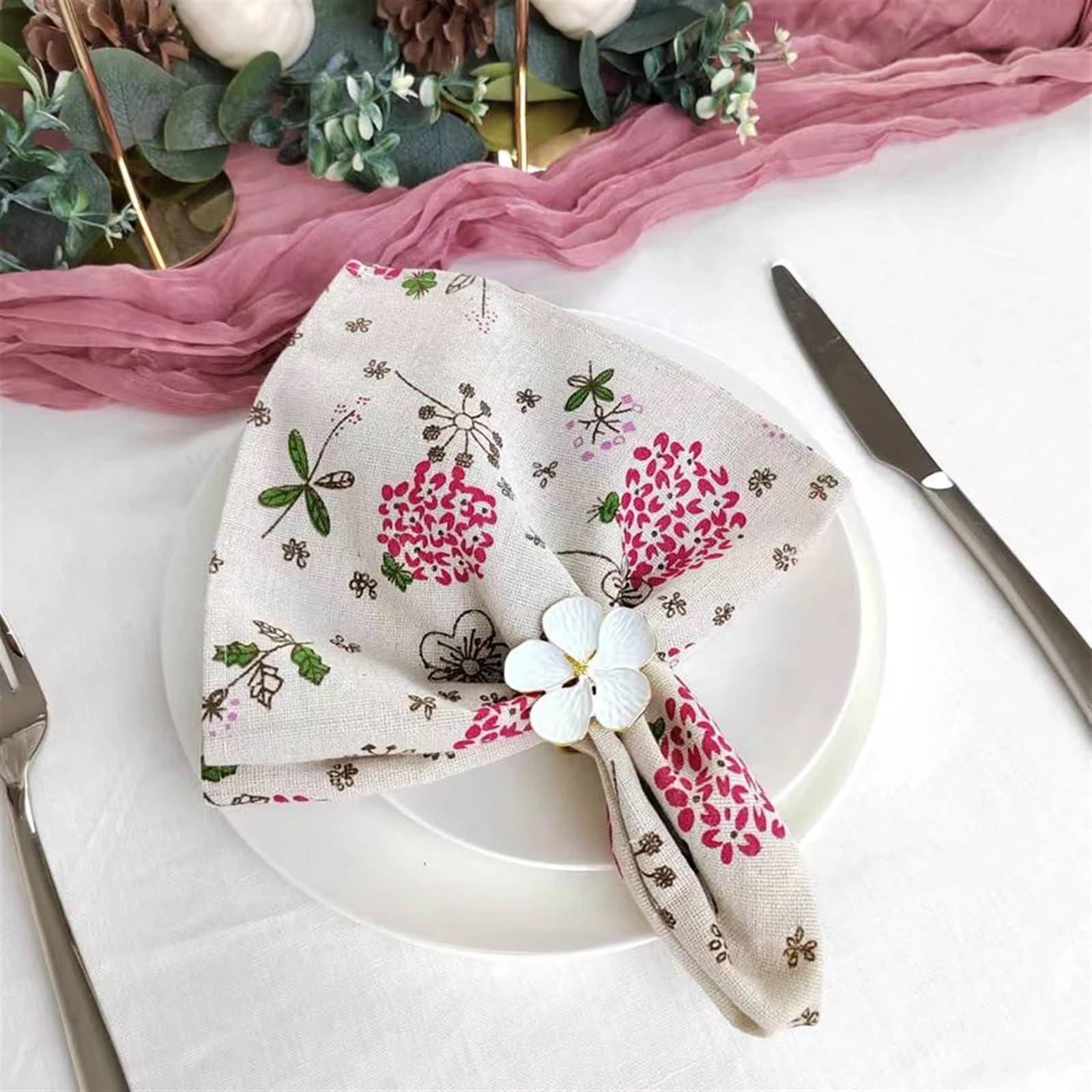 Servilletas de Tela, Servilletas de Tela con Estampado Floral Multicolor, Estilo japonés, 40x40cm, 6 uds(4pcs 40x40 G)