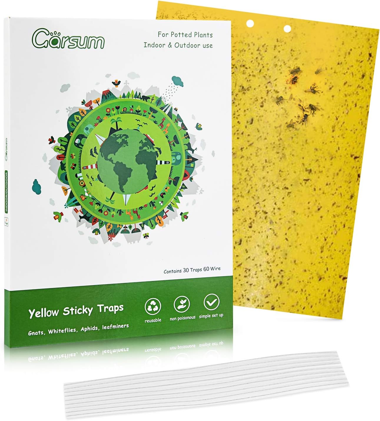 Garsum 30-Pack Dual-Sided Yellow Sticky Traps for Flying Plant Insect Like Fungus Gnats, Aphids, Whiteflies, Leafminers（6X8 Inch,Wire Ties Included）
