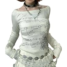 Y2K Emo Grunge Goth Shirt Long Sleeve Off Shoulder Teen Girls T-Shirt Alt Top 2000s Clothes