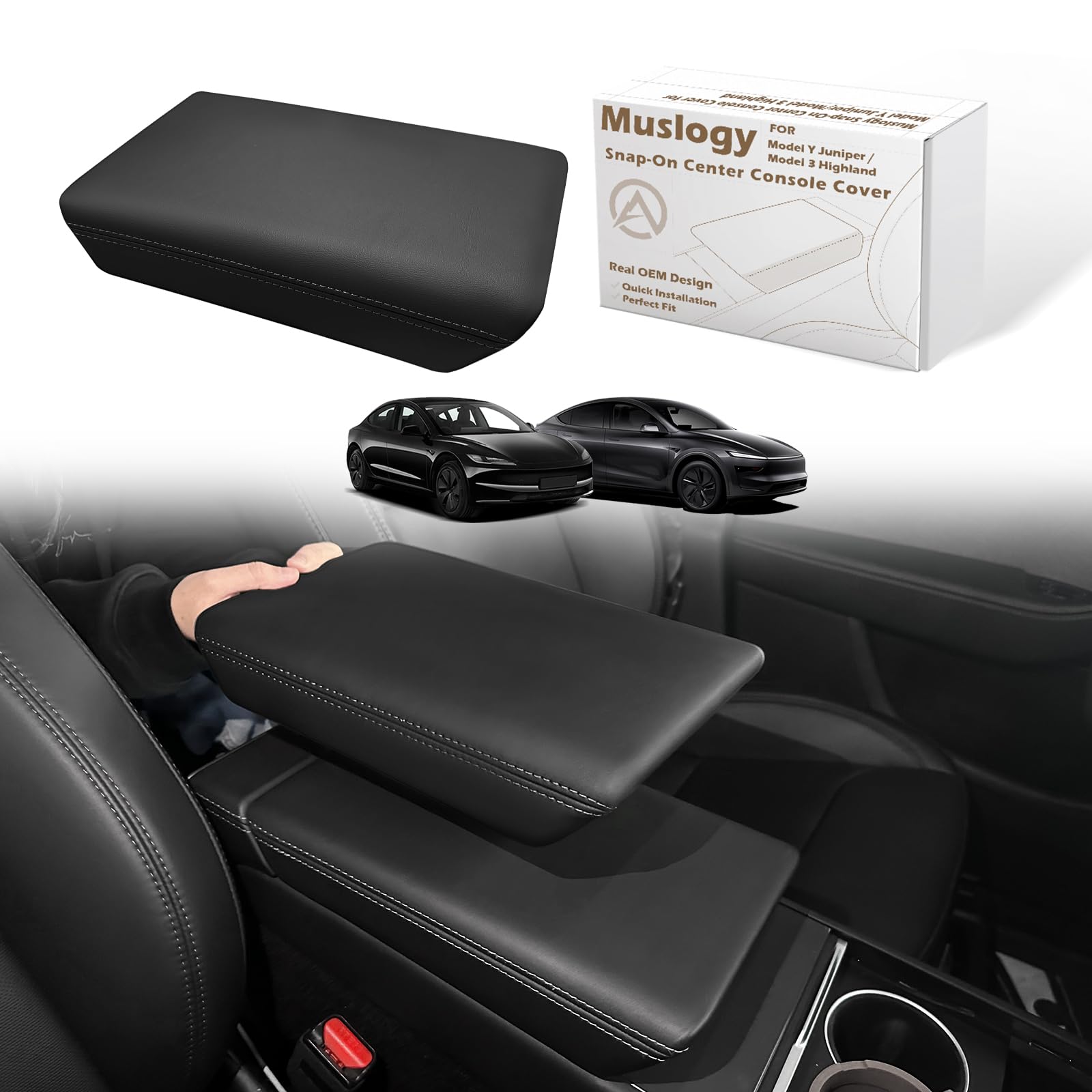 Photo 1 of Muslogy Armrest Cover for Tesla Model Y Juniper/Model 3 Highland