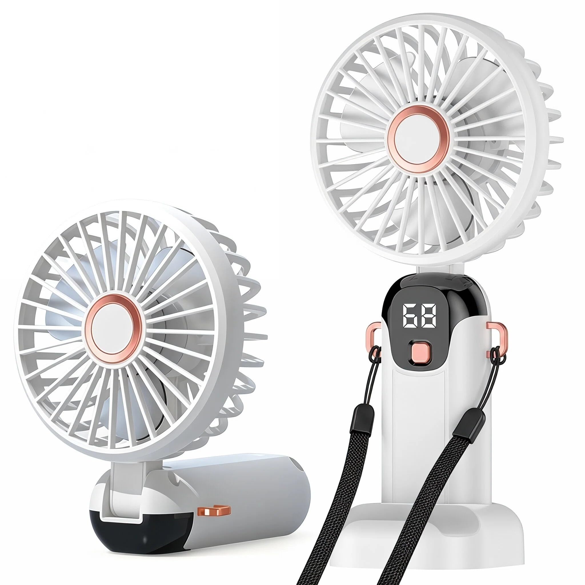 Folding Handheld Fan, 90° Foldable Fan with Lanyard & Phone Stand Base, 5 Speeds Rechargeable Portable Mini Fan, Quiet Personal Electric Fan for Office Travel Outdoor Summer Face Cooling