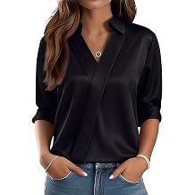 LOMON Long Sleeve Shirts for Women Dressy V Neck Satin Blouses Silk Tops