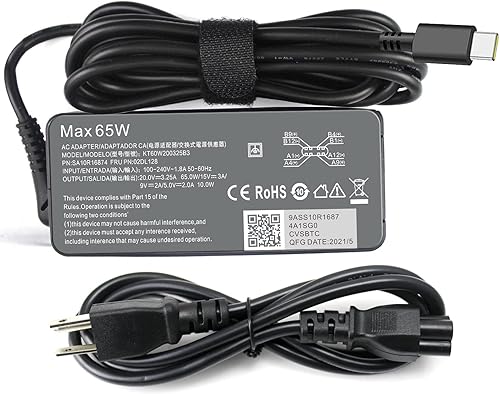 Cargador USB-C tipo C de 65 W para Lenovo Chromebook 100e 300e 500e C330 C340 S330 Yoga C930 C740 S730 730 730S 720 910 920 ThinkPad X1 Carbon 5ª 6ª