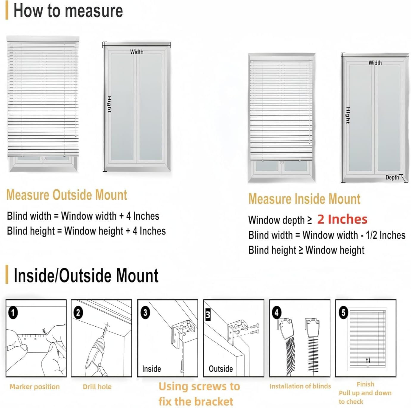 Blackout Aluminum Blinds for Indoor Windows, Waterproof Venetian Blind 1 Inch Mini Blinds Vinyl Cordless Window Shades for Home. White, 47.5" W x 107" H
