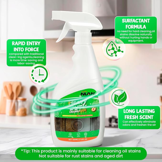 NUAN 2 Pack Kitchen Degreaser Cleaner, 500 ml Heavy Duty Grease Remover Spray for Stove, Range Hood, Cooktop & Kitchen Surface miniatura 3
