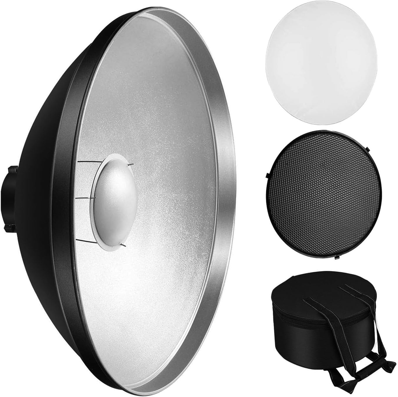 12inch/30cm Standard Reflector Beauty Dish Bowens Mount Kit with White Diffuser Sock, Honeycomb Grid and Carrying Case Bag for Studio Strobe Portrait Photography Flash Light (12inch)
