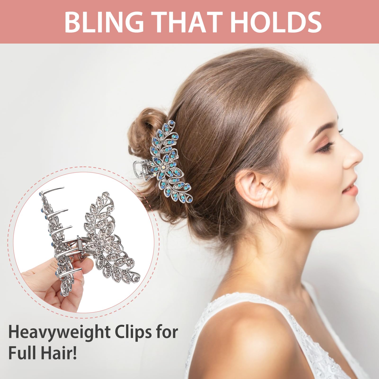 kilofly 3pc Vintage Crystal Hair Claw Clips Long Thick Hair Metal Clamps, Large+Large+Medium, 1 count (Pack of 3) - Image 4