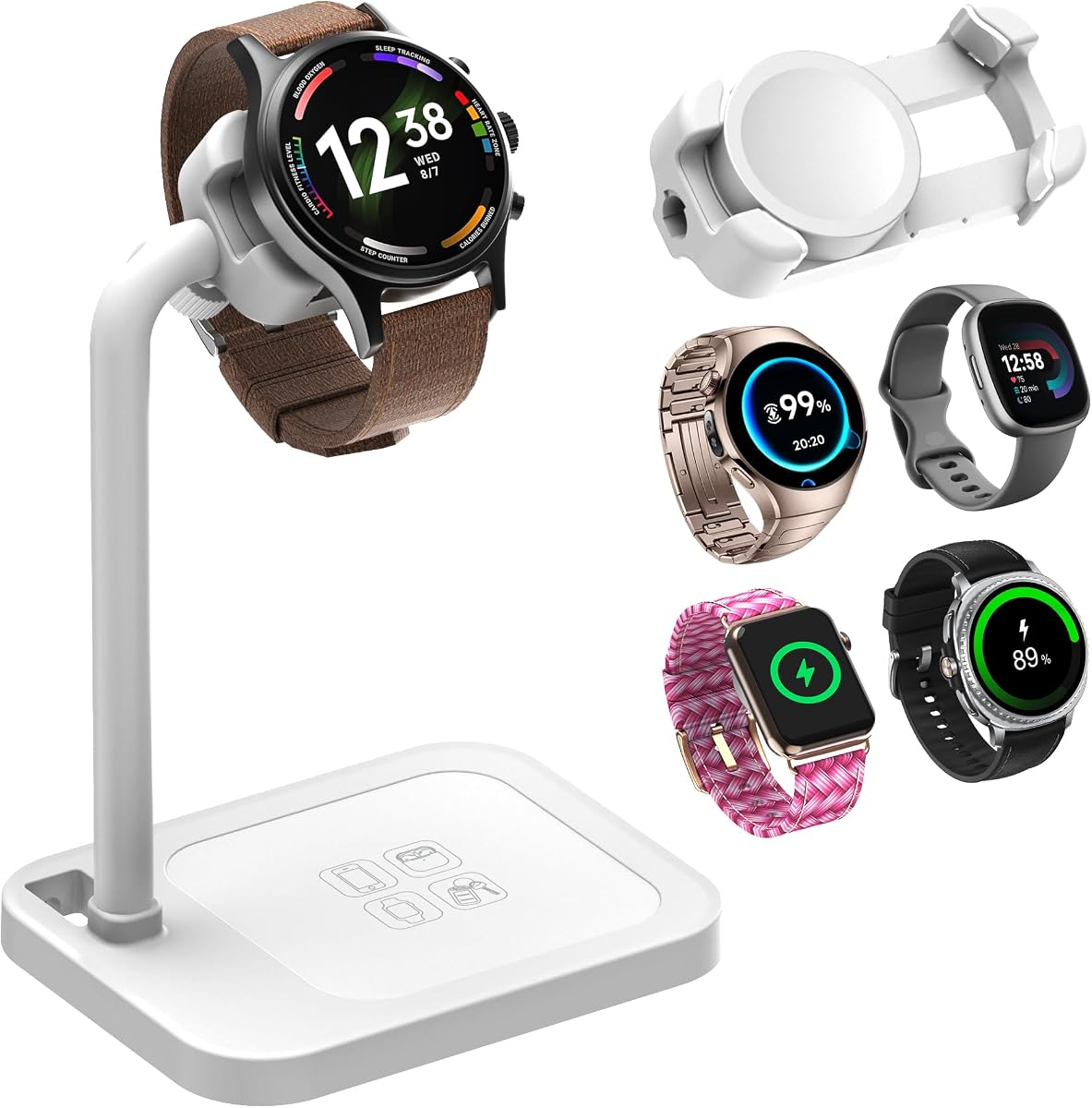 Universal Smart Watch Dock, Adjustable Telescopic Charging Stand, Compatible with Samsung/Google/Pixel/Fossil/Fitbit/Garmin/Huawei/AMAZTIM/Amazfit/Suunto/xiaomi(2S-W)