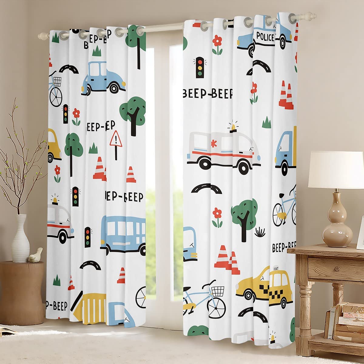 Feelyou Cars Curtains for Bedroom Living Room (2 Panels, 52 x 84 Inch) Kids Cartoon Car Blackout Curtains Construction Vehicles Darkening Dreapes Trucks Window Treatments