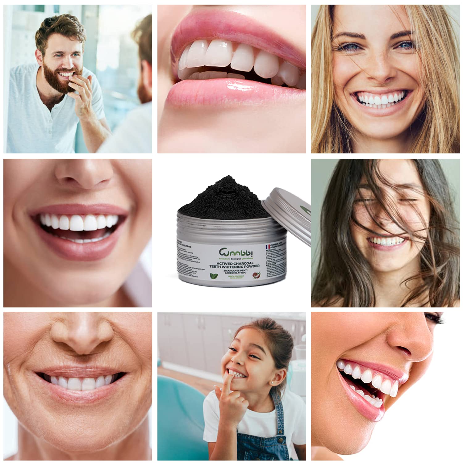 Carbone Attivo Sbiancante Denti Professionale 100g Dentifricio Carbone Vegetale Sbiancamento Pulizia Denti Polvere Sbiancante Teeth Whitening 2 Spazzolino Bamboo