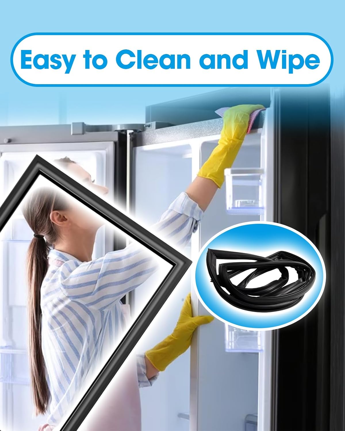 Refrigerator Door Gasket Replace 242193214 AP5688453 3016410 PS7784010 Refrigerator Door Seal Fit for Frigidaire Kenmore Refrigerators, Black Freezer Door Gasket