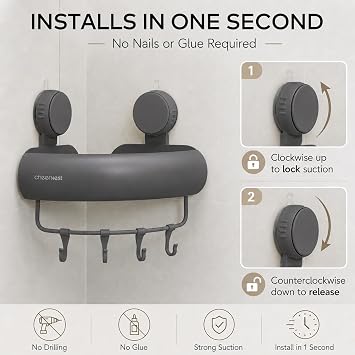 Corner Shower Caddy Suction Cup, Removable Bath Organizer Shelves