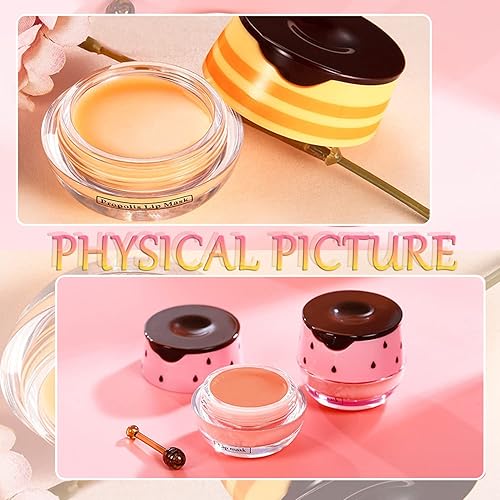 Miniatura 7 de Bálsamo labial de abeja Honey Pot, 2 máscaras labiales de fresa y miel, prevención hidratante, exfoliante labial seco y agrietado, máscara de sueño