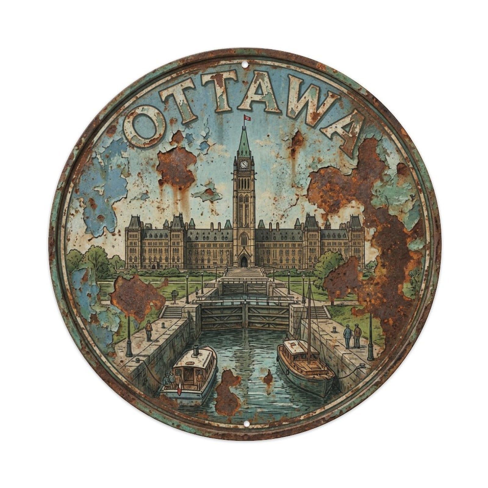 Vintage Travel Canada Ottawa Vintage Metal Tin Sign Plaque Wall Decor for Cafe, Club Bar, Office, Garden Metal Poster 8x8Inch