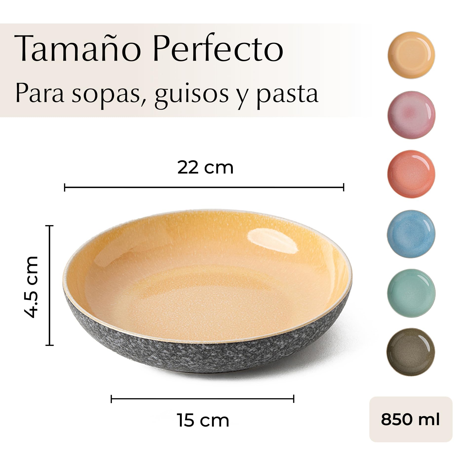 MIAMIO - Set de 6 Platos para Sopa (850 ml) / Cuencos para Pasta, Cuencos Coloridos para Pasta, Ensalada, Sopa, Espaguetis/Cuencos Aptos para Microondas y Lavavajillas - Colección Las Palmitas