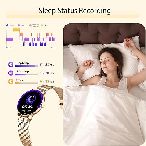 Miniatura 7 de Reloj inteligente para mujer, rastreador de actividad AMOLED de 1.32 pulgadas con frecuencia cardíaca, oxígeno en sangre, monitor de sueño,