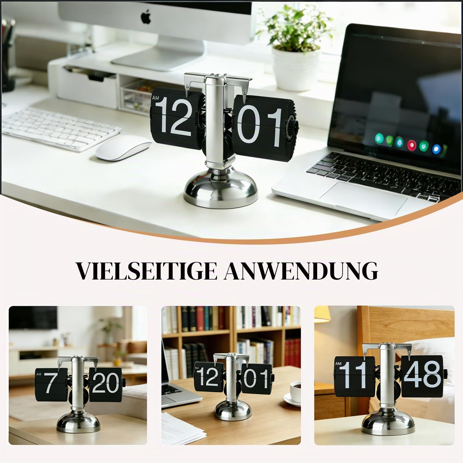 Flip Uhr Retro, Flip Schreibtischuhr, Schreibtischuhr Vintage Design, Automatisches Drehen Retro Digital Flip Down Uhr, Automatische Tischuhr für Zuhause Büro, Wohnzimmer (Schwarz)