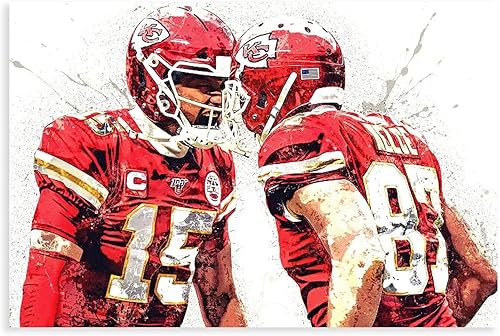 Patrick Mahomes Travis Kelce - Póster de lienzo de fútbol americano para decoración de pared pinturas impresas para sala de estar dormitorio sin
