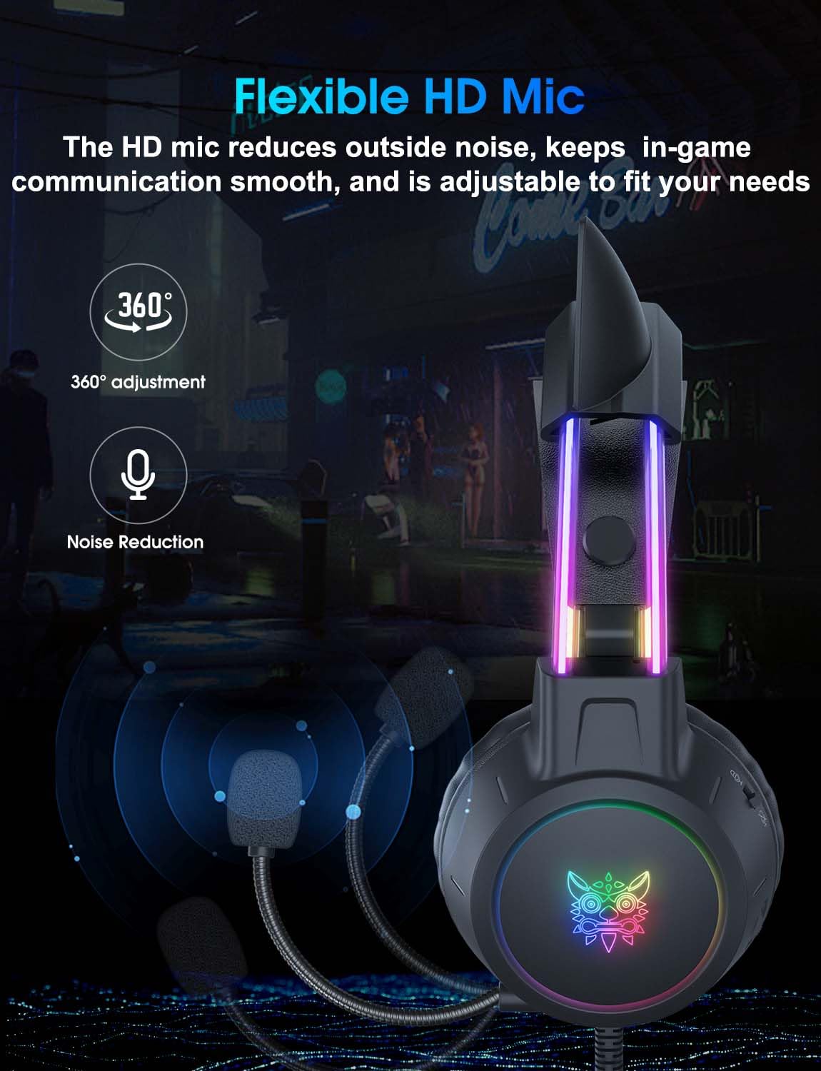Katzenohr Gaming Kopfhörer mit abnehmbaren Ohren, RGB, 7.1 Surround Sound – Over-Ear-Kopfhörer mit Mikrofon, Leicht & Komfortabel für Kinder/Erwachsene, kompatibel mit PC, PS4/PS5, Xbox One Series