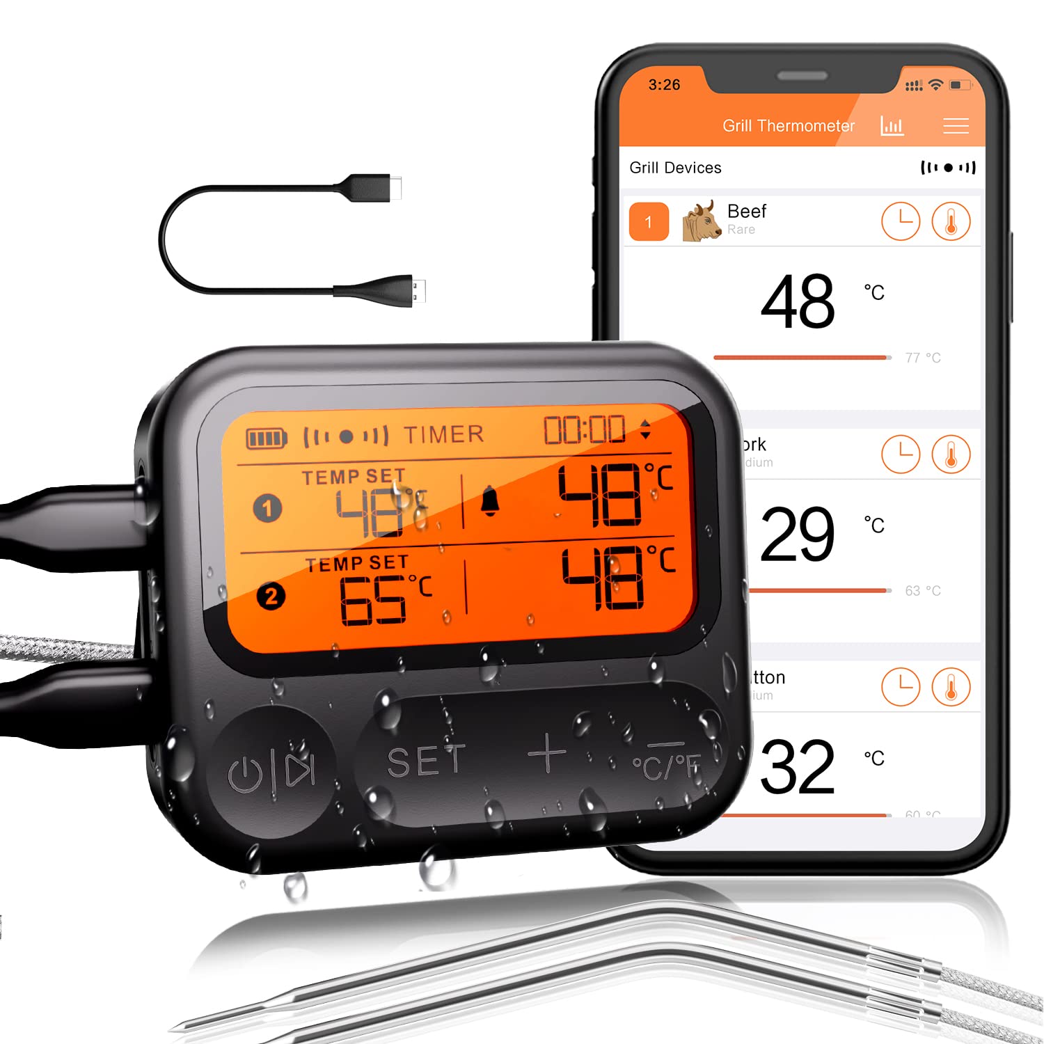 BFOUR BF20 Smart Bluetooth Meat Thermometer, Digital Food Cooking