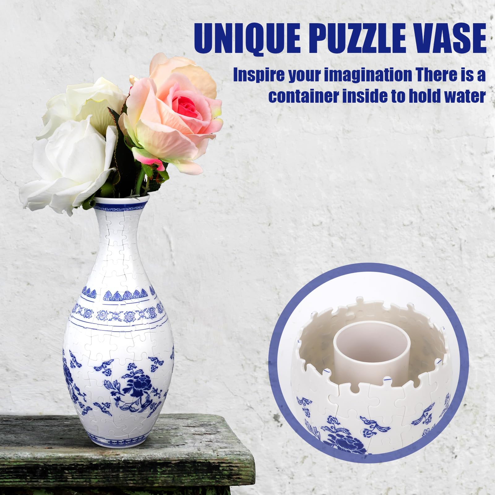 3D Puzzle Vase, 160 Pieces Puzzle Flower Vase ABS DIY Toy Flower Arrangements Home Decoration House Warming Gift for Adults (Blue and White) - Image 4