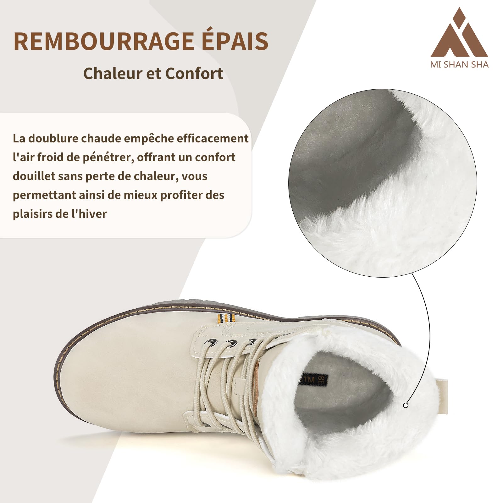 Mishansha Bottes de Neige Femme Hiver Fourrées 36-42 EU | Chaussures, Randonnée, Chaudes, Antidérapante, Trekking, Outdoor, Promener son Chien