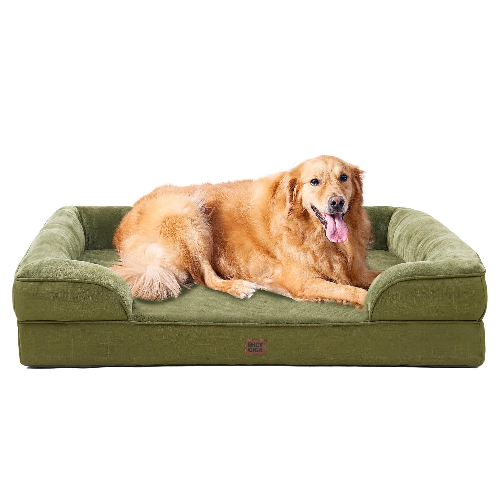 EHEYCIGA Orthopedic Dog Beds for Extra Large Dogs 44x32Inch, Waterproof Memory Foam XL Pet Bed with Sides, Non-Slip and Egg-Crate Foam Big Dog Couch Bed with Washable Removable Cover, Olive Green