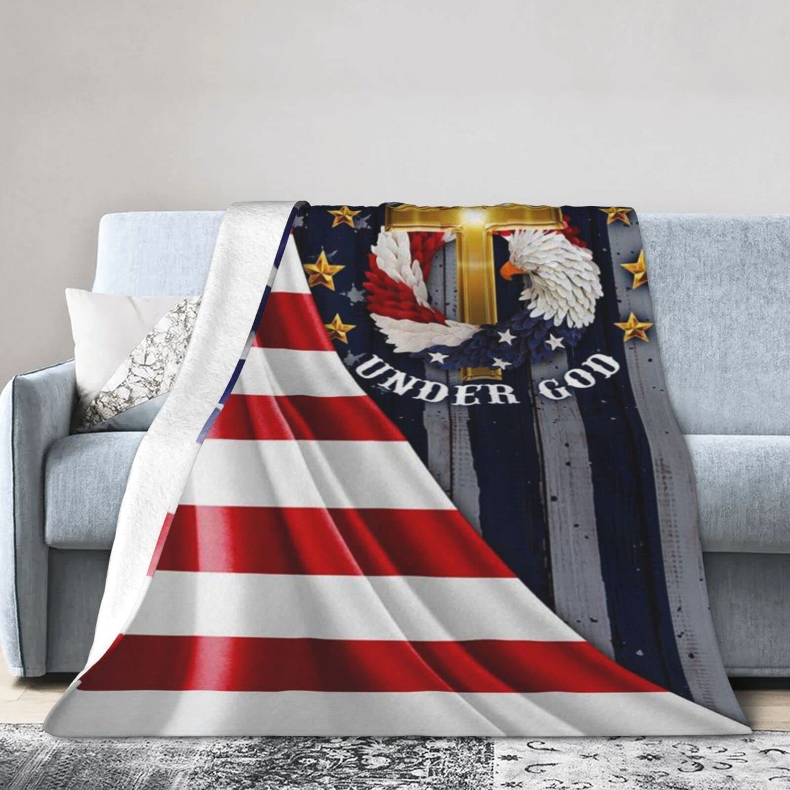 Lsjuee Flannel Fleece Blanket 50"X40" One Nation Under God Bed Throw Blanket Funny Ultra-Soft Travel Winter Blankets for Couple Keep Warm