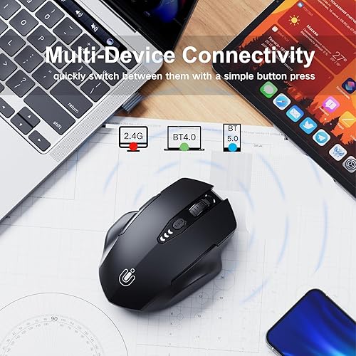 Miniatura 2 de Uineer Ratón Bluetooth inalámbrico, actualizado recargable (BT 5.04.0+2.4G Hz), mouse de computadora con nivel de batería visible, 4 DPI ajustables,