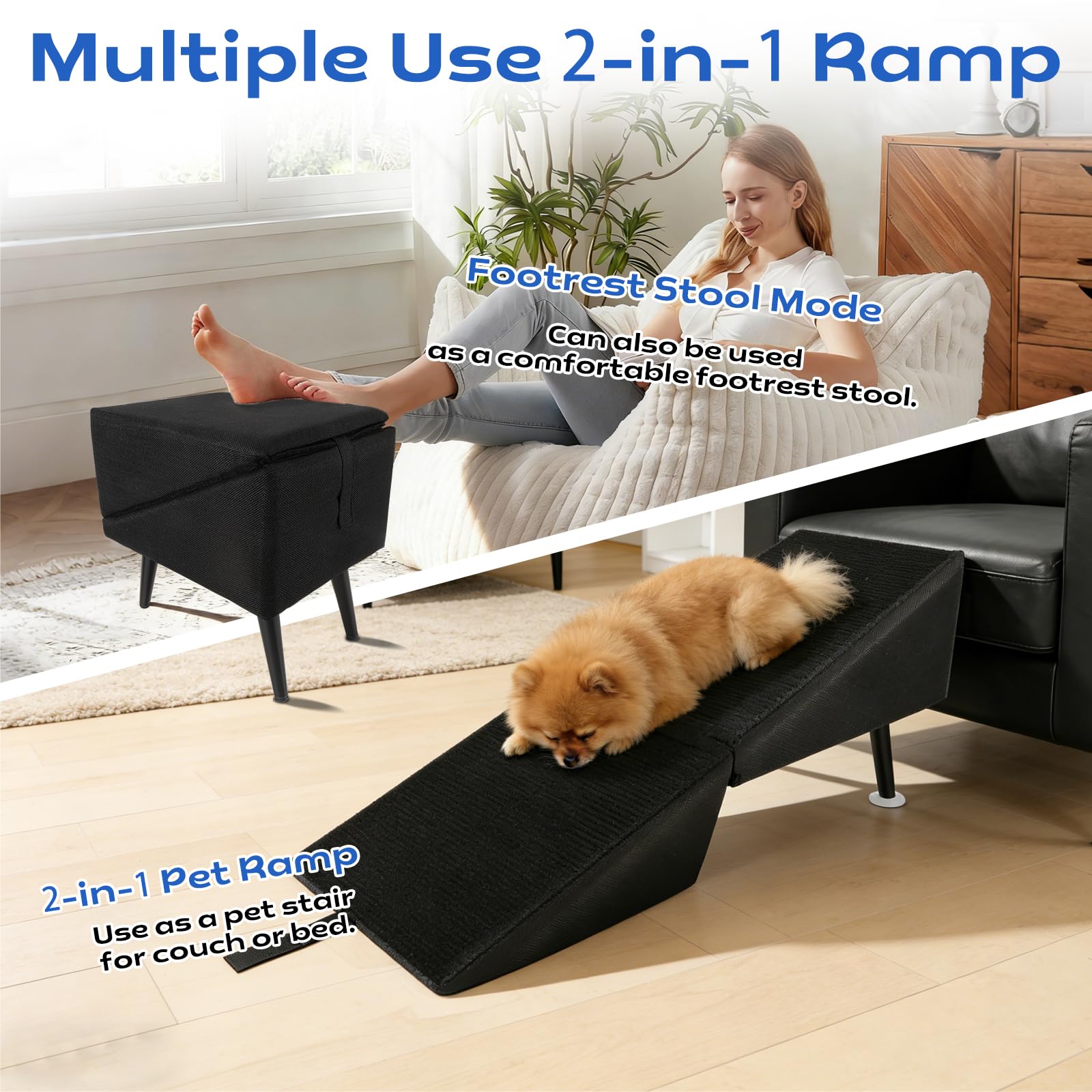 Escalera para perros plegable, antideslizante y suave escalera para mascotas para algodón y lino para sofá y cama, escalera para mascotas para perros pequeños y gatos, plegable como reposapiés, 74,5 x