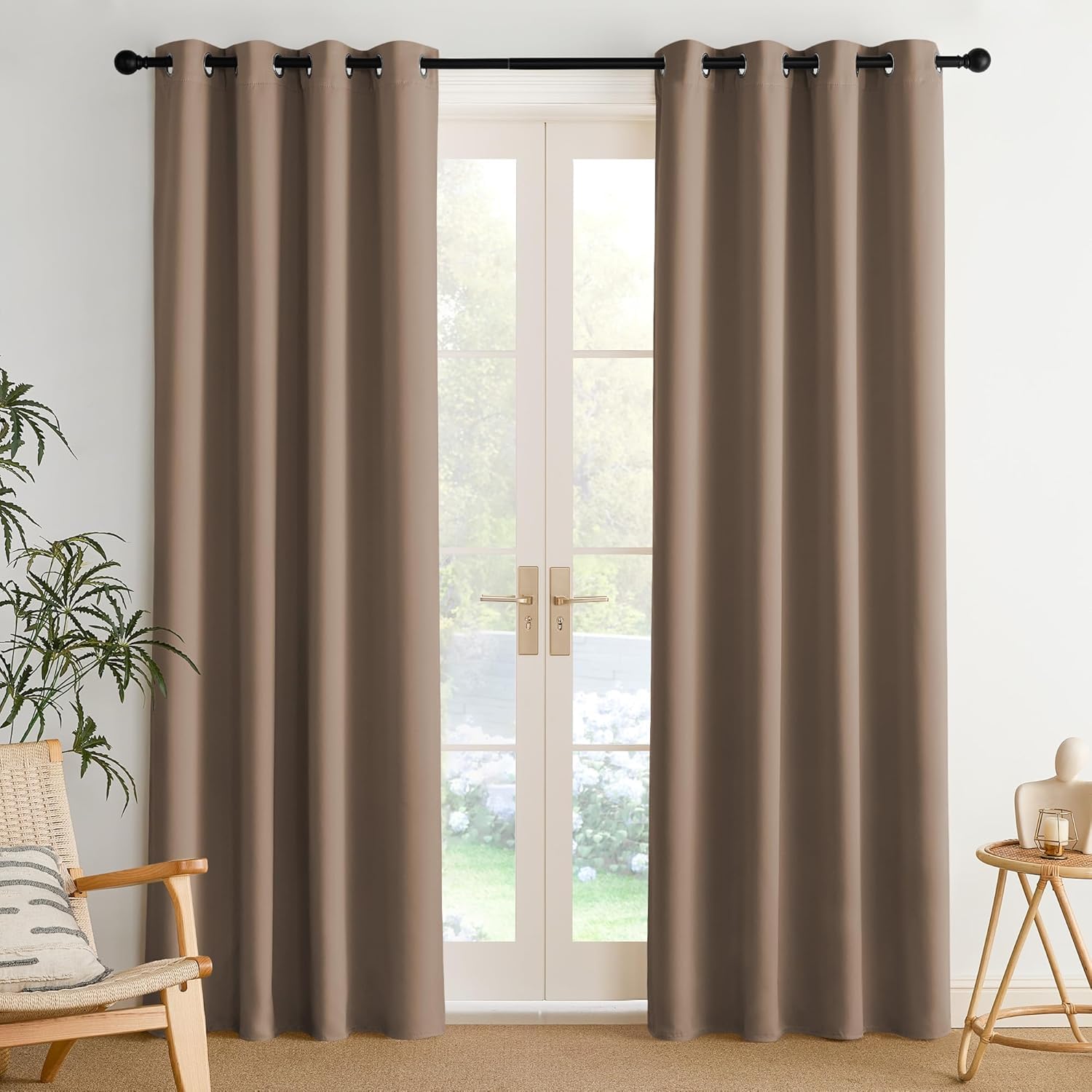 BFAM Blackout Solid Curtains for Long Door | Premium Polyester Fabric | 85% Blackout | Room Privacy Window & Door Curtain for Living Room & Bedroom | 7 Feet | Pack of 2 | (Taupe Brown)-image-25