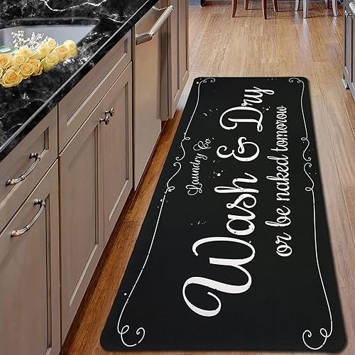 Miniatura 2 de Mosytuky Alfombra de lavandería de estilo rural de 20 x 49 pulgadas, antideslizante, para decoración de lavandería, tapete lavable para baño,