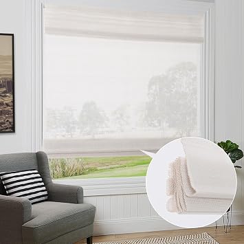 Cordless Roman Shades, Custom Bamboo Blinds for Home, Natural Bamboo Shades for French Doors, Bedroom, Living Room, Kitchen, Snowy White