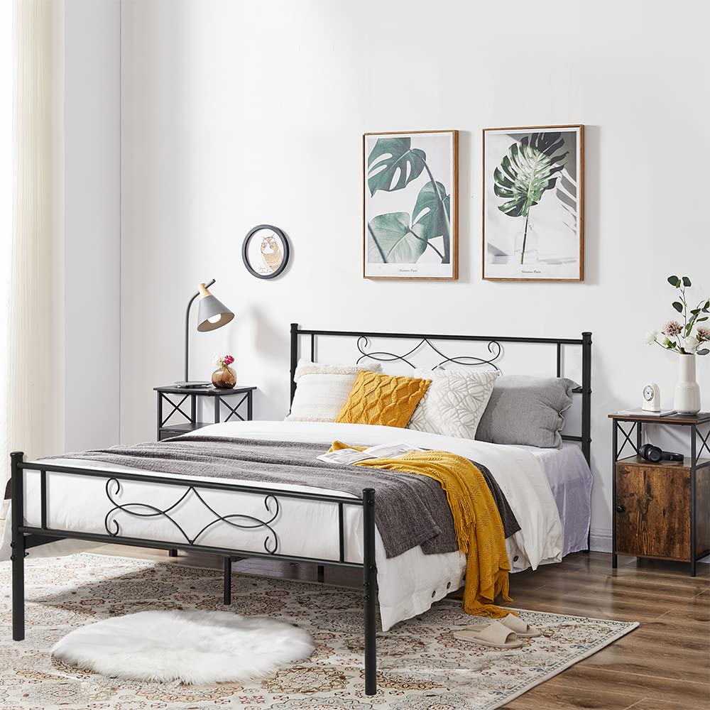 VECELO Queen Size Bed Frame Metal Platform /Mattress Foundation with headboard Footboard / Steel Slat Support / No Box Spring Needed / Easy Assembly