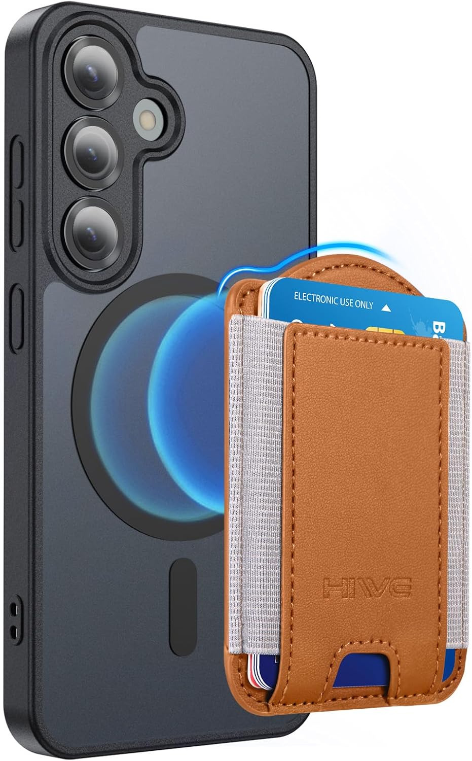 HiWe for MagSafe Wallet for Galaxy S25/S24 Series with Magnetic Case and iPhone 17/16/15/14/13/12 Series, No Case, 6 Cards Holder, RFID Leather Slim, Brown