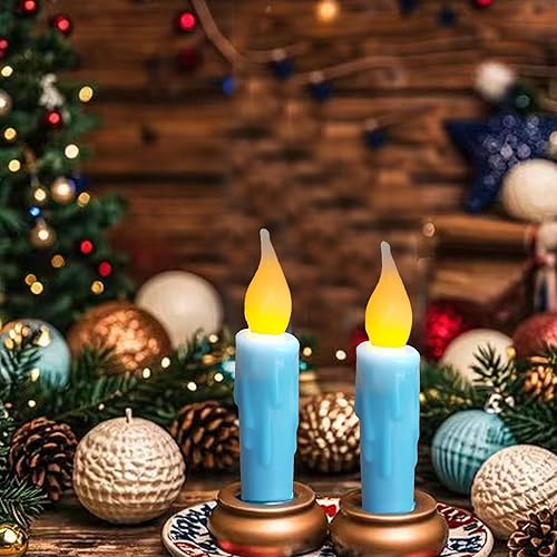 Miniatura 8 de Velas cónicas cortas a batería, llama parpadeante, vela cónica sin llama de cera real primitiva, vela corta con temporizador, vela LED borgoña de