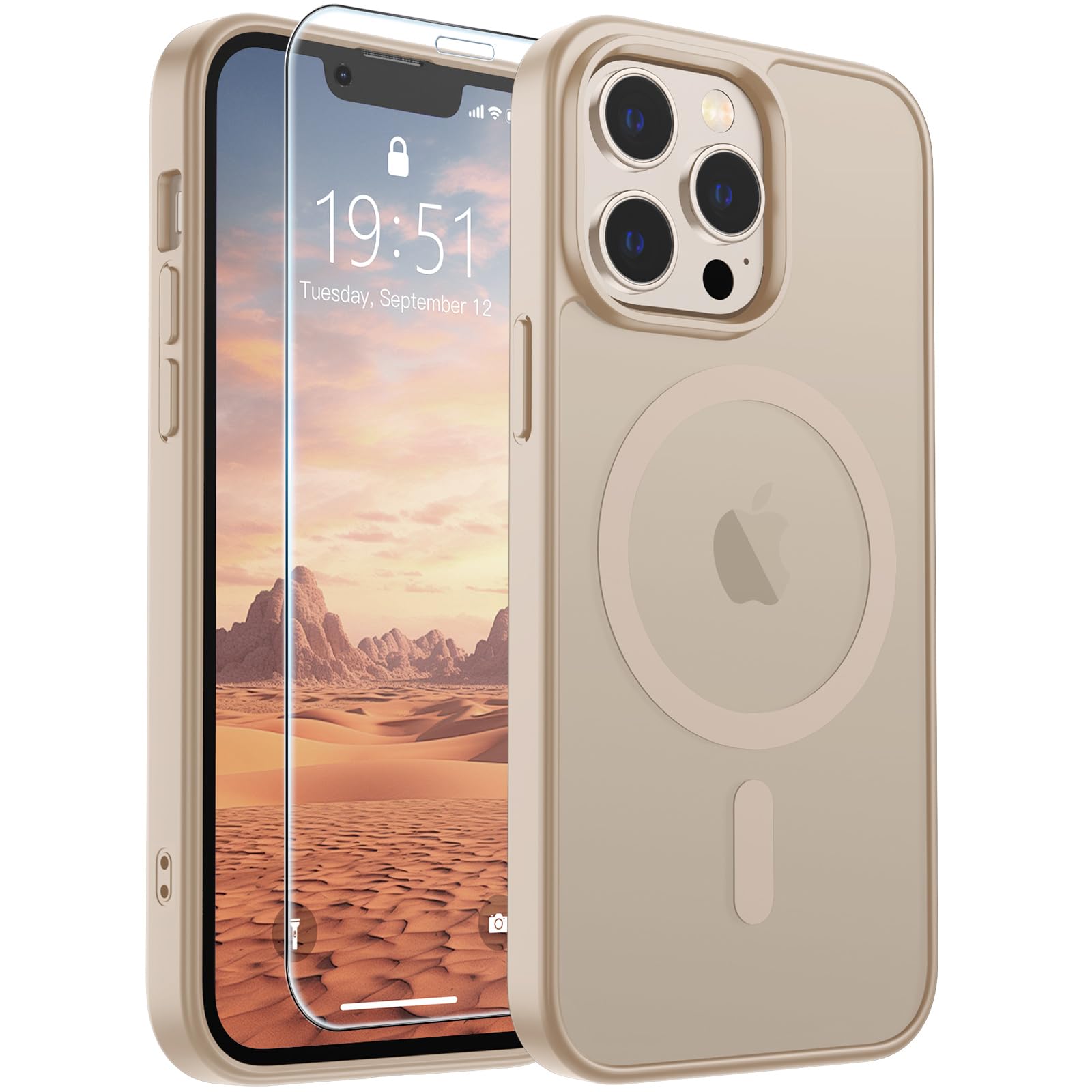 SUPFINE Magnetic for iPhone 12 Pro Max Case Desert Gold | With Screen Protector, Translucent Matte, Compatible with MagSafe, Military Grade Drop Proof, Rugged Shockproof Protective