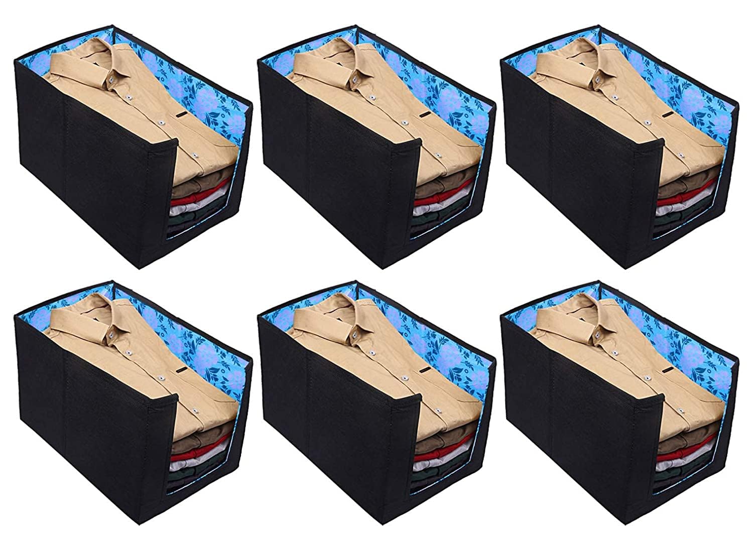 Kuber Industries Half Printed Shirt Organizer for Wardrobe|Foldable Non Woven Shirt Stacker|Drawer Storage Unit For Closet Cuboard|Clothes Storage box|Pack of 6 (Black & Blue) (B0C6QYDXJZ) Amazon Price History, Amazon Price Tracker