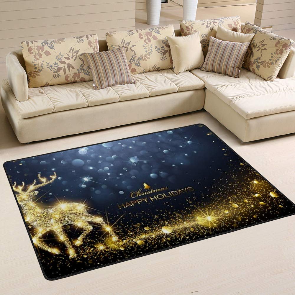 Tapis de Noël avec cerfs dorés Ruchen pour illuminer votre salon