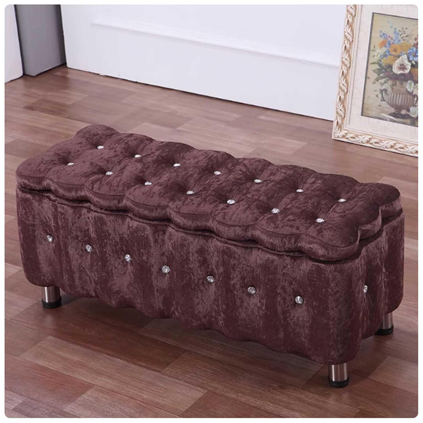 MSHGSKU Storage Bench Ottoman Upholstered Footrest with Metal Legs 80x40x40cm (31x16x16in) Ideal for Bedroom Shoe Rack or Living Room Large Capacity Pouf.