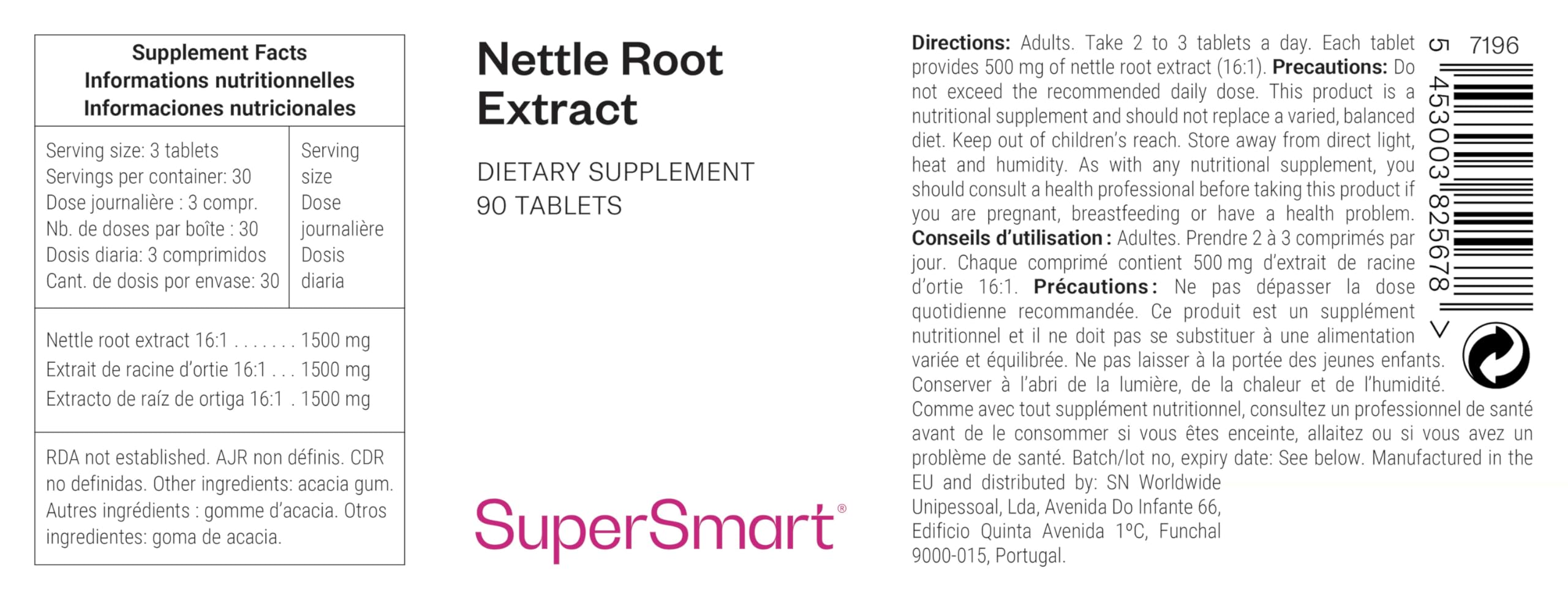 Nettle Root Extract - Estratto naturale di radice di ortica - Aiuta ad alleviare i sintomi dell'ipertrofia prostatica benigna (risvegli notturni, bisogno urgente di urinare, ecc.) - Supersmart