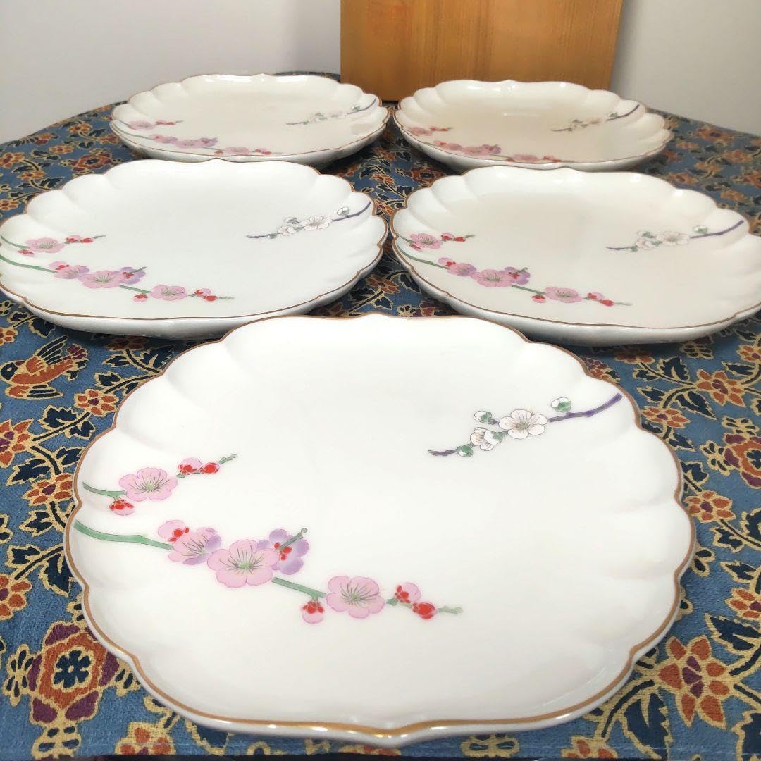 Amazon.co.jp: 深川製磁 中皿 取り皿 梅 紅白 和皿 5枚 宮内庁御用達  