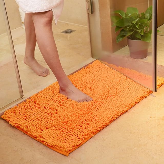 Bathroom Rugs, DOTBUY Chenille Non-slip Super Absorbent Soft Comfortable Shower Rug Bath Mat Bathroom Carpet (40*60cm, Orange)