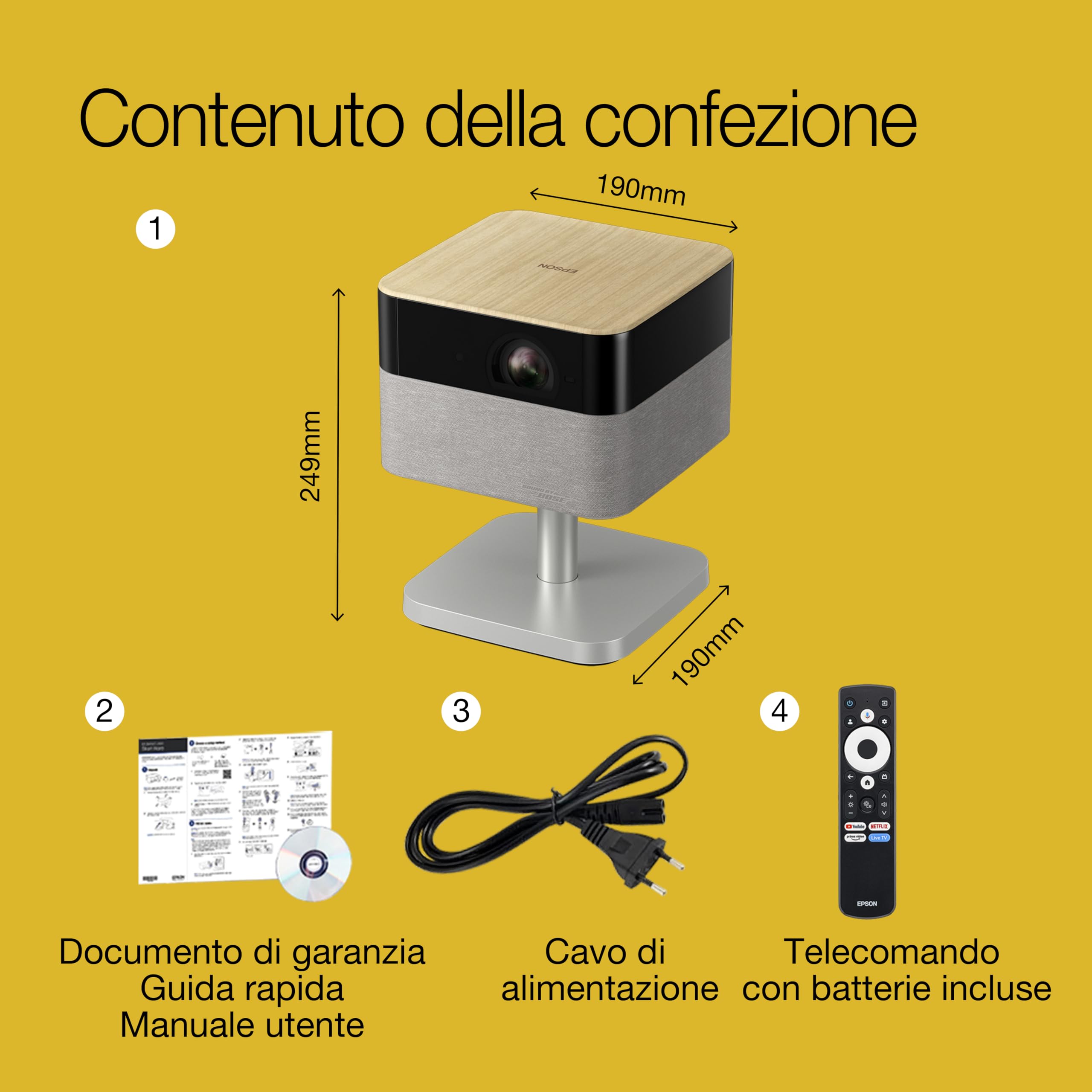 Epson Lifestudio Plus EF-72 | Videoproiettore per Smart TV portatile 4K PRO-UHD | 1.000 lumen | 3LCD x RGB-LED | Sound by BOSE| Google TV | Configurazione semplice | Display 150'' | Garanzia 5 anni