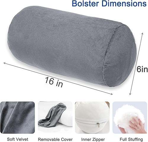 Miniatura 9 de Almohada cilíndrica redonda con funda de enfriamiento extraíble, almohada cervical de rollo de tubo para soporte de cabeza, cuello, espalda y
