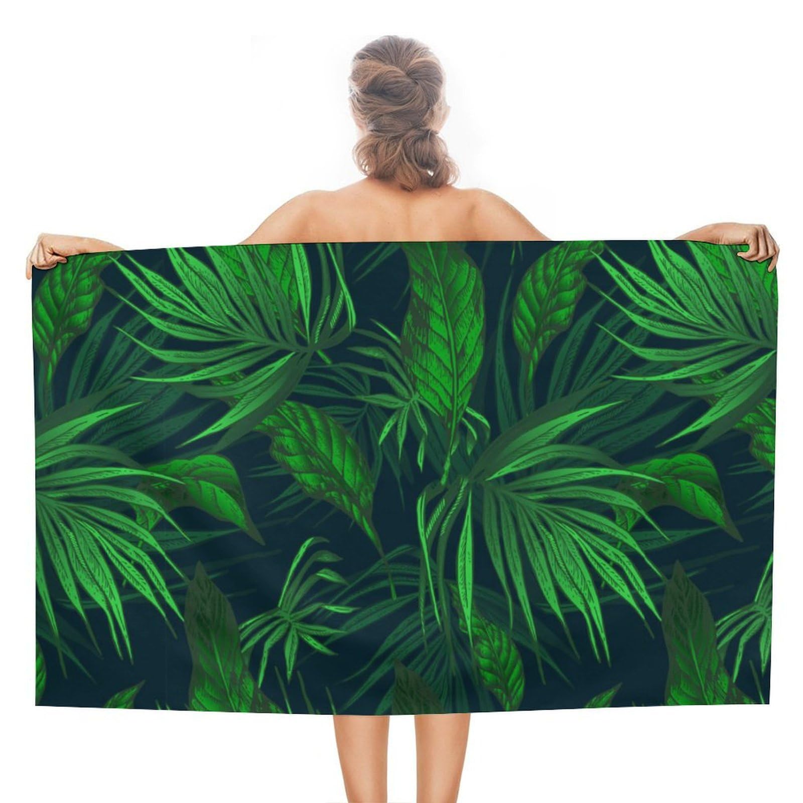 LEDFCVSU Beach Towel, Green Tropical Jungle Plant Bath Towel, Absorbent Towel for Swimming, Sports, Travel