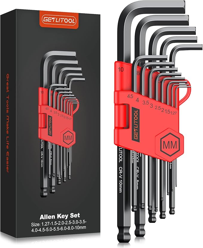 GETLITOOL 13 PCS Hex Key Set, Ball End Allen Key Set, CrV Metric Allen Wrench Set Sizes 1.27